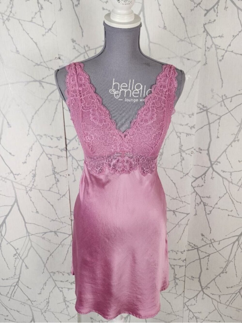 NK Imode Pink 100% Silk Satin Lace Panel V-Neck Slip Dress